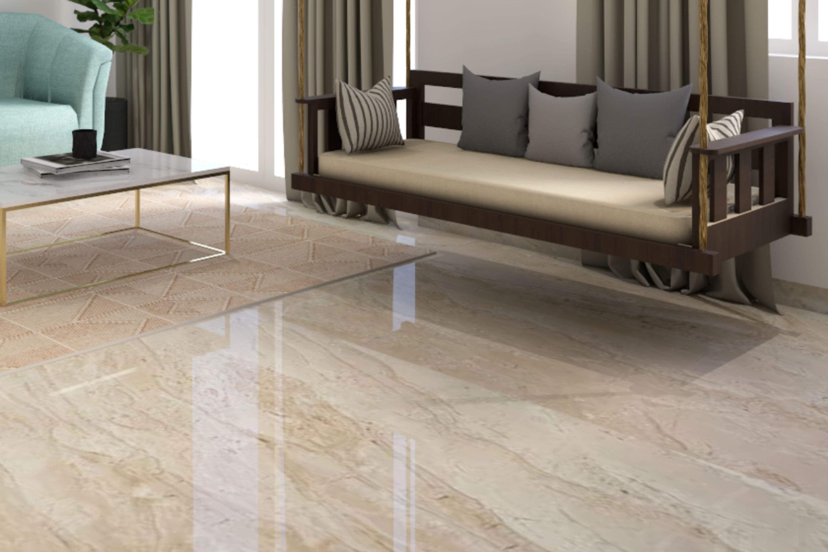 Glossy Floor Tiles Design For Living Rooms | Livspace